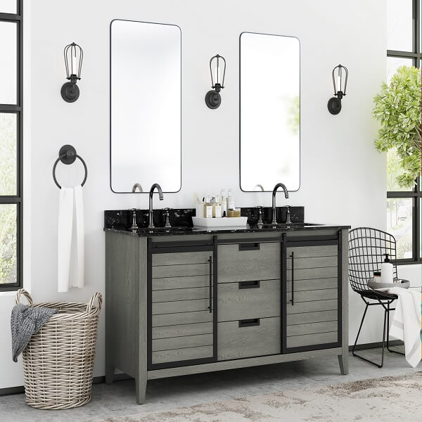 Haverhill 60" Double Sink Vanity - Weathered Oak